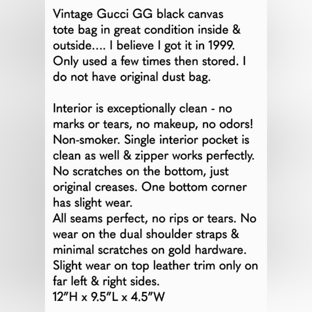 Vintage Gucci GG Black Canvas Tote Handbag - Picture 11 of 11